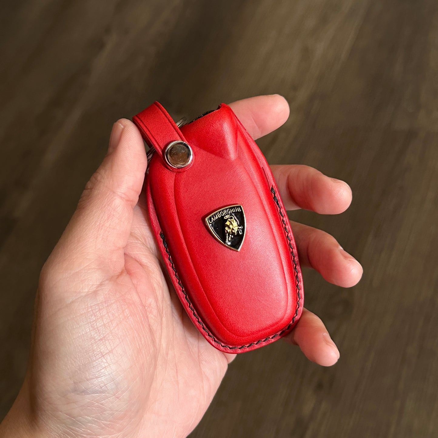 Handmade Red Buttero Leather Key Case for Lamborghini