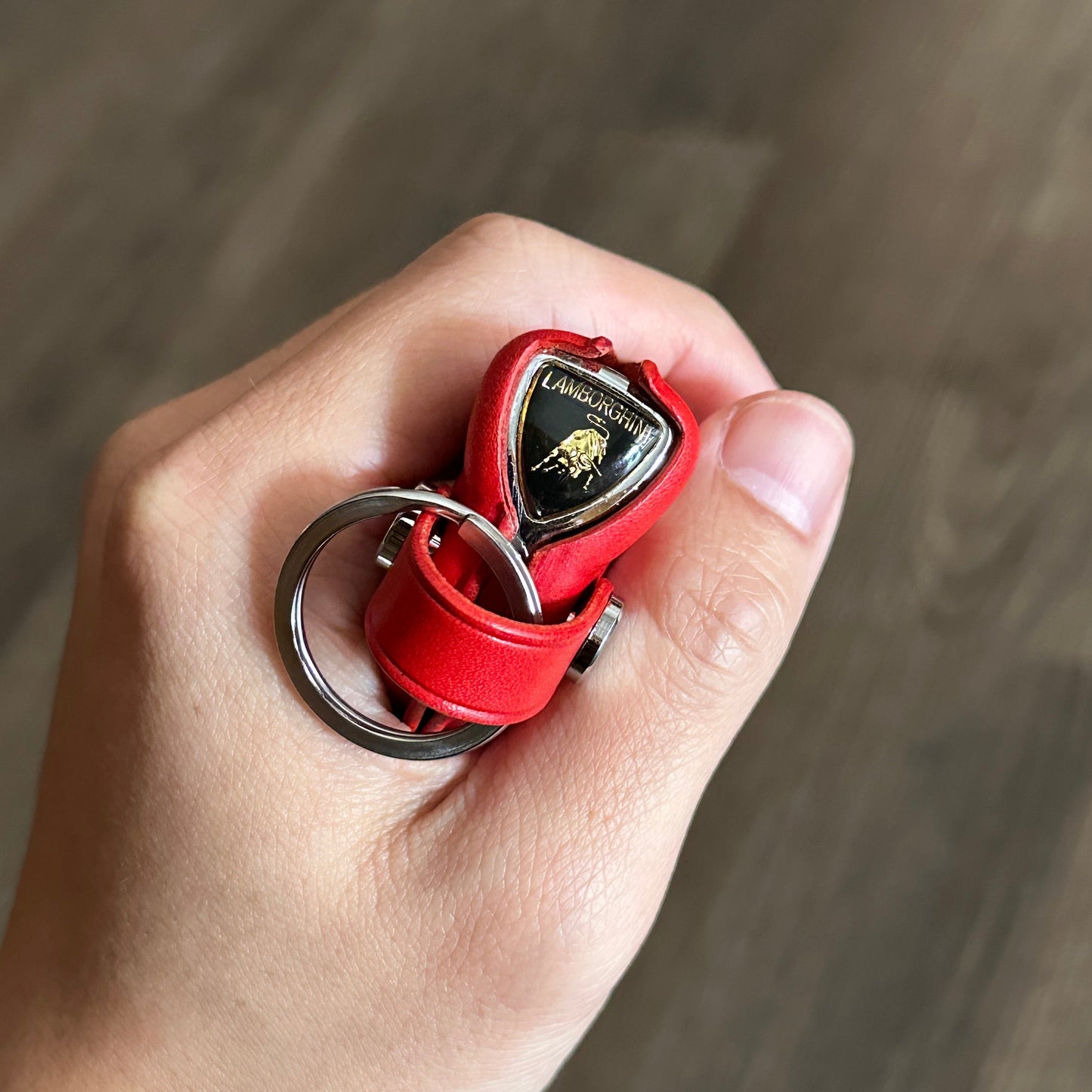 Handmade red Buttero Leather Key Case for Lamborghini - top View