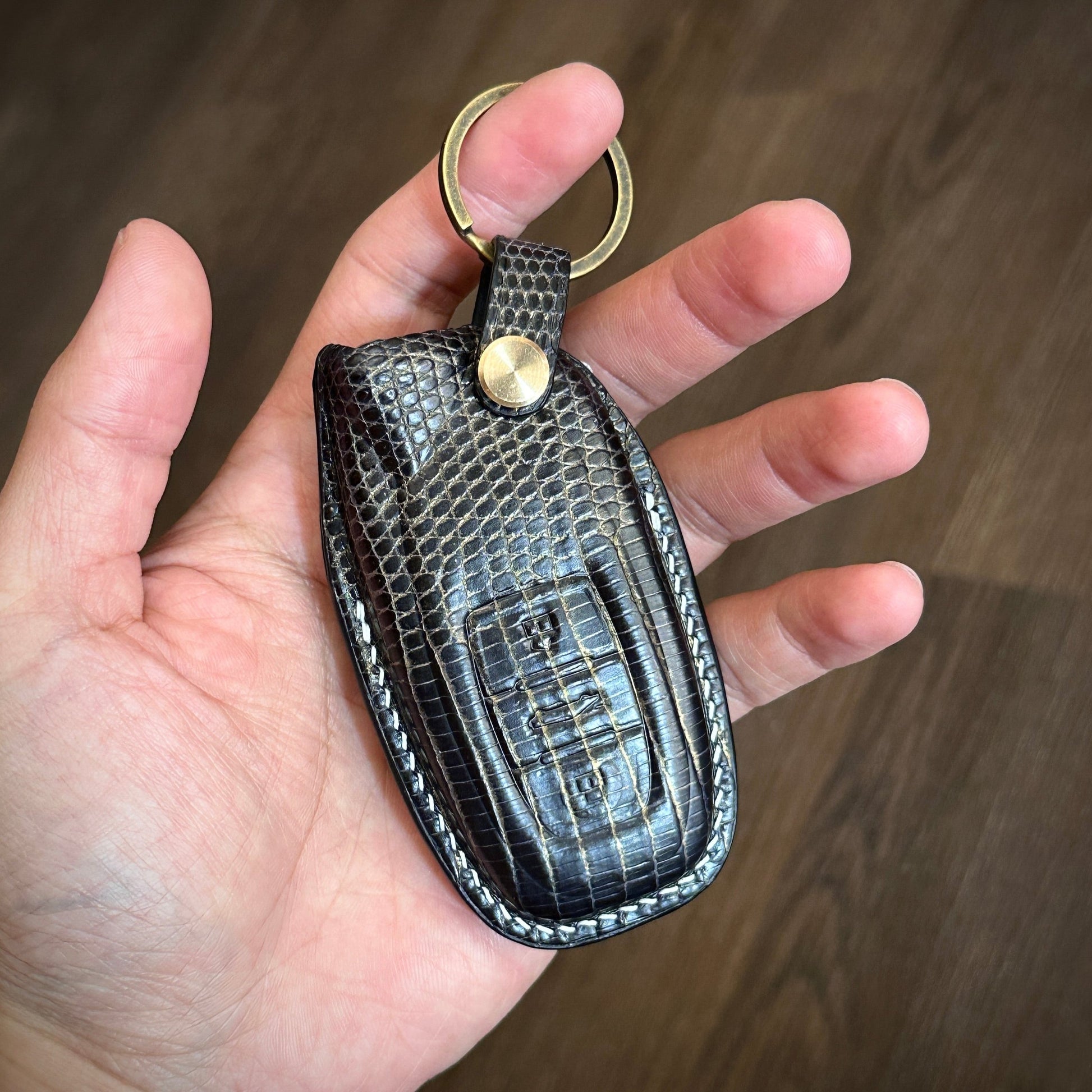 Navy Gold Lizard Skin Key Fob Cover for Lamborghini Huracan 