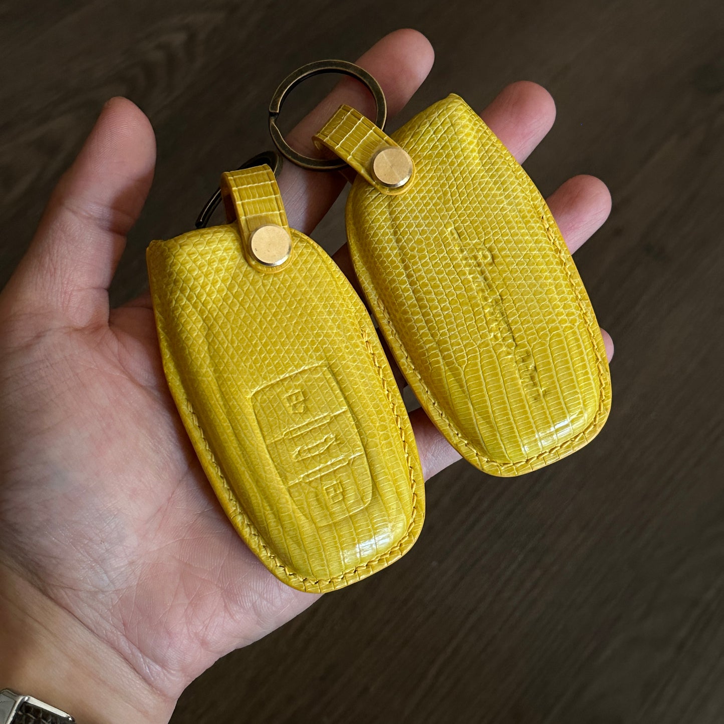 Yellow Lizard Skin Key Fob Case for Lamborghini