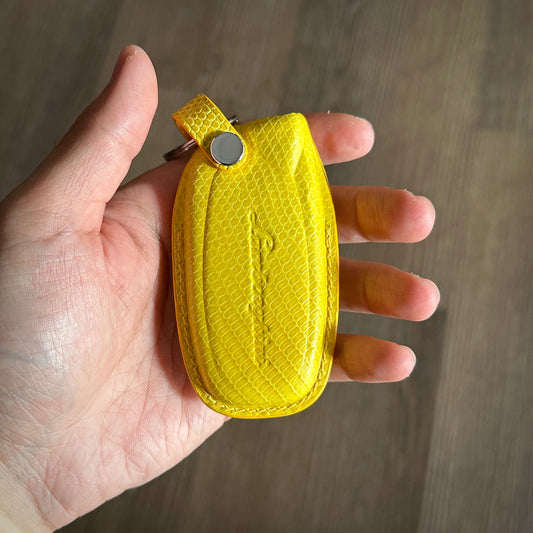 Luxury Yellow Lizard Skin Key Fob Cover for Lamborghini Huracan - back