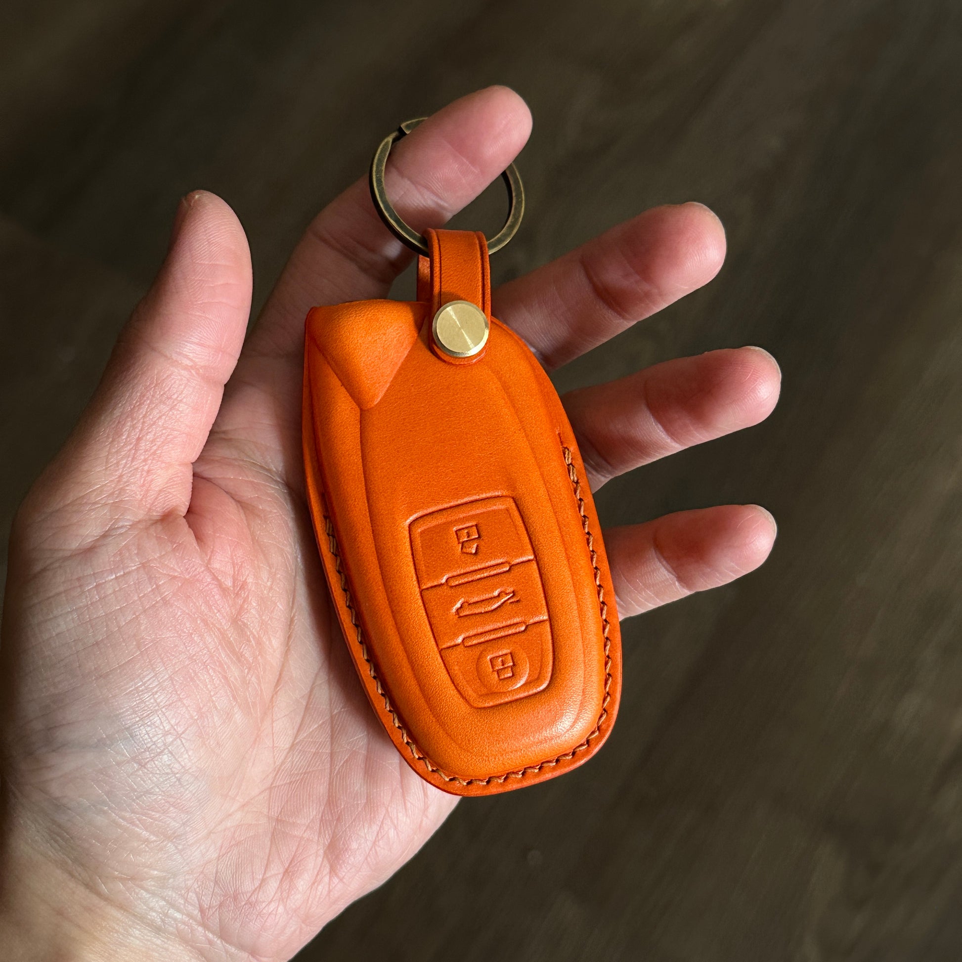 Orange Leather Key Fob Case for Lamborghini Huracan