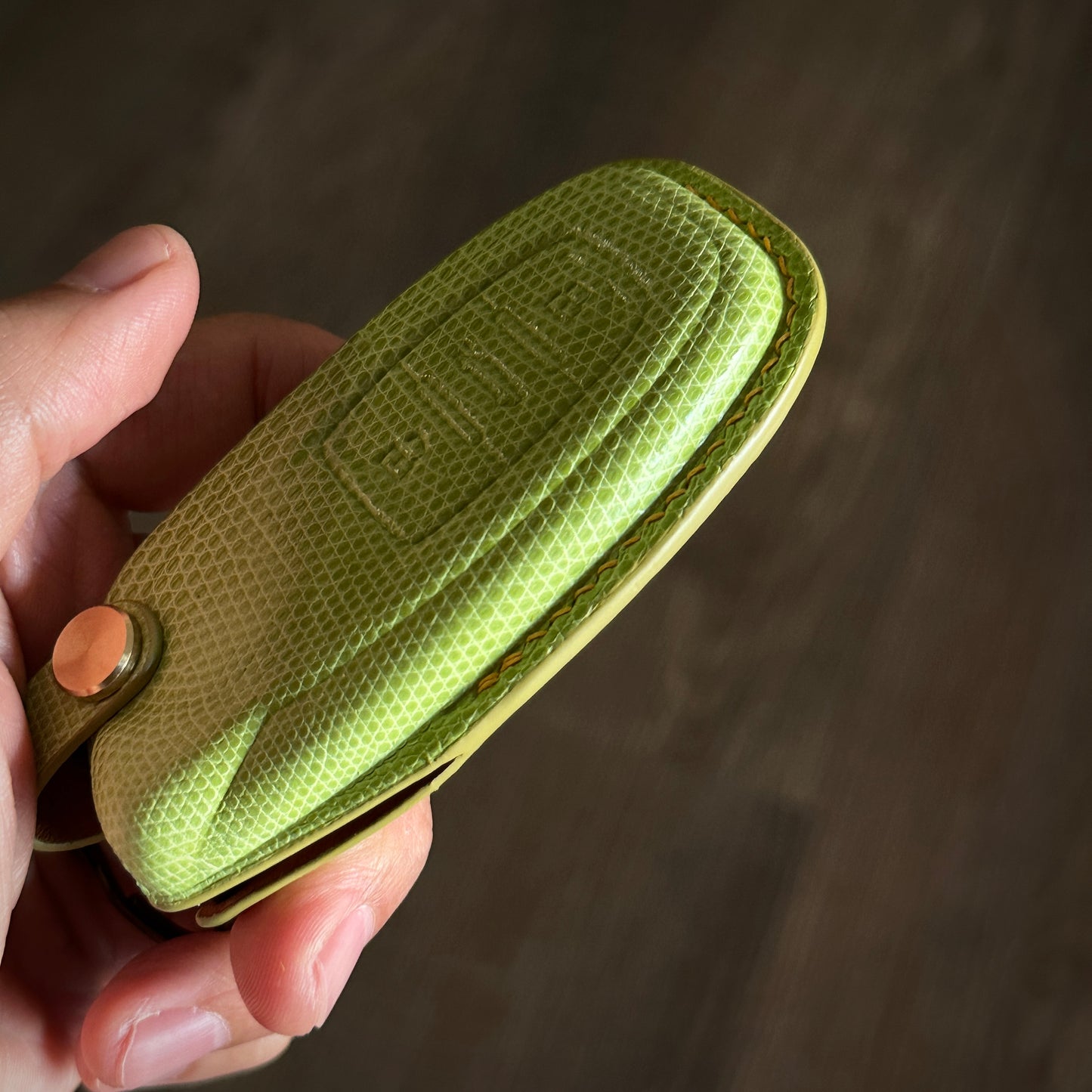 Exotic lime green Lizard Leather Key Fob Cover for Lamborghini 