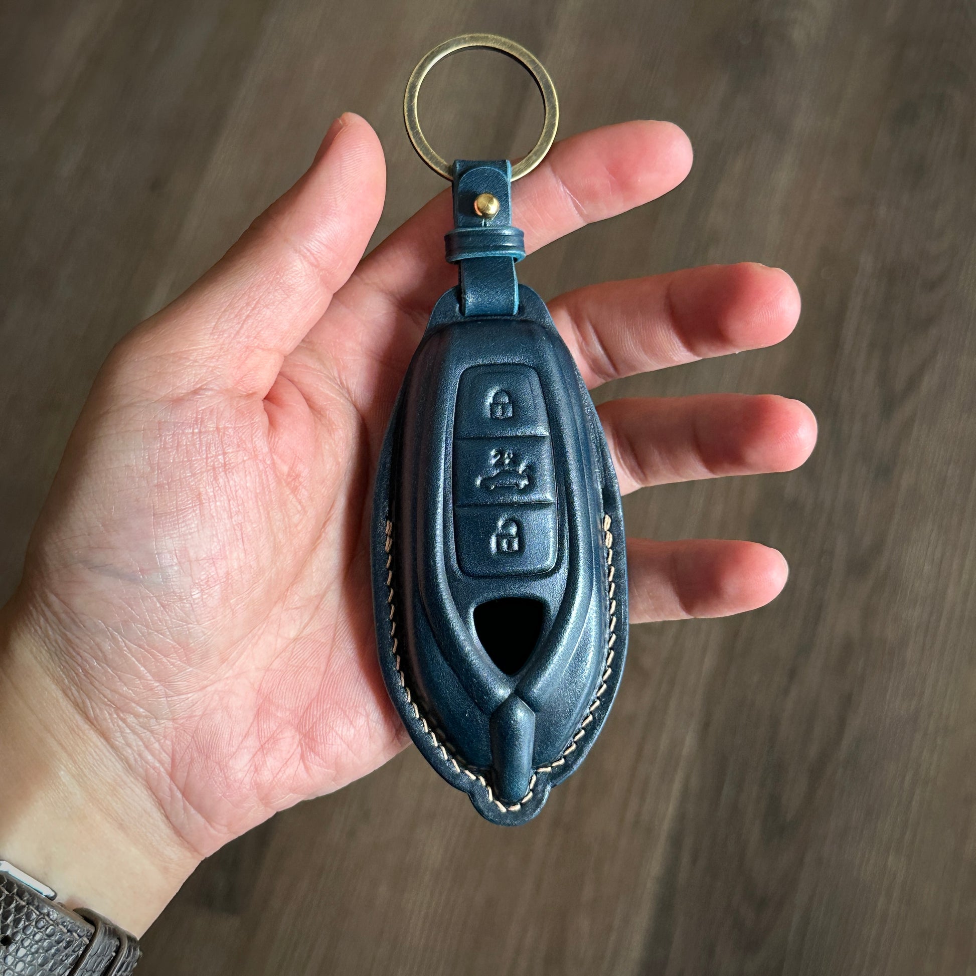 Luxury Navy Blue Shell Cordovan Key Case for Lamborghini Revuelto