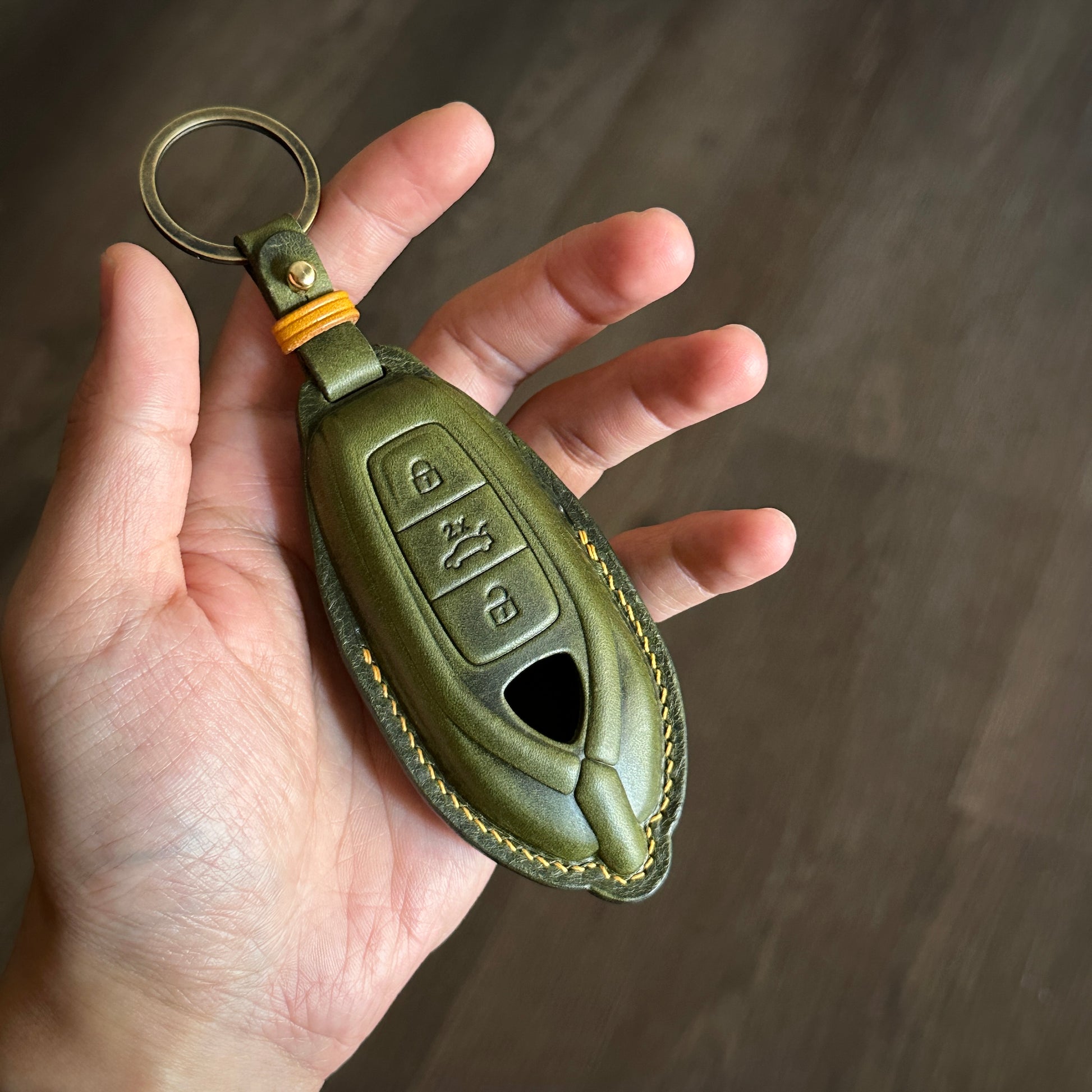 Handmade olive Wax Leather Key Fob Protector for Lamborghini Urus