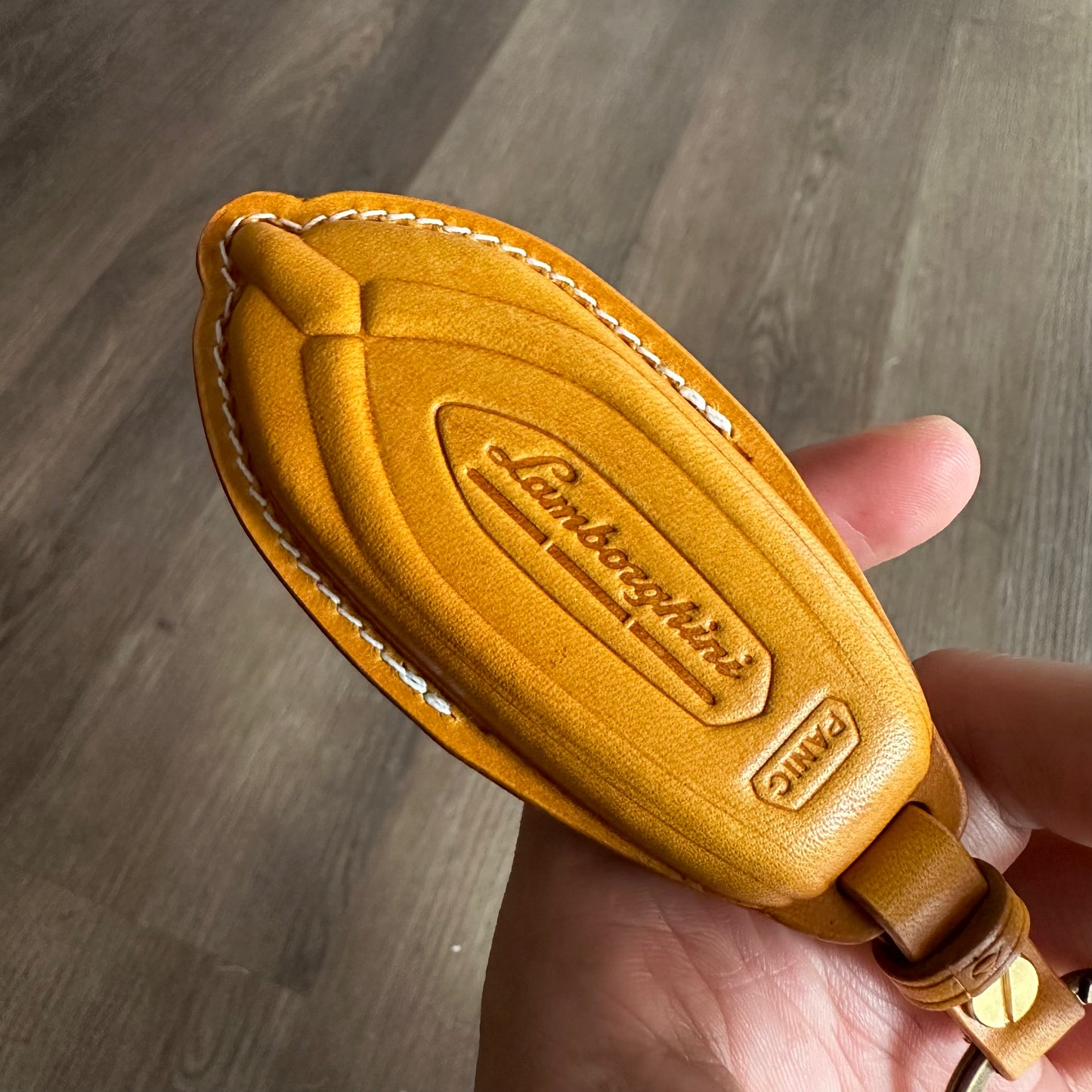 Handmade yellow Buttero Leather Key Case for Lamborghini Urus
