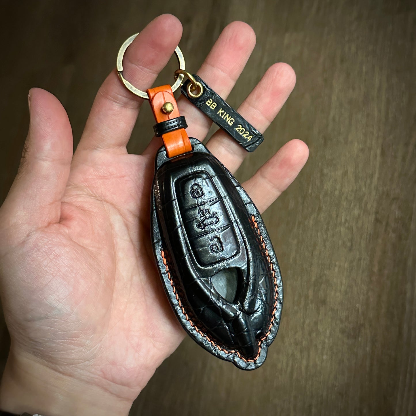 Exotic Black Crocodile Leather Key Case for Lamborghini Urus - Front View
