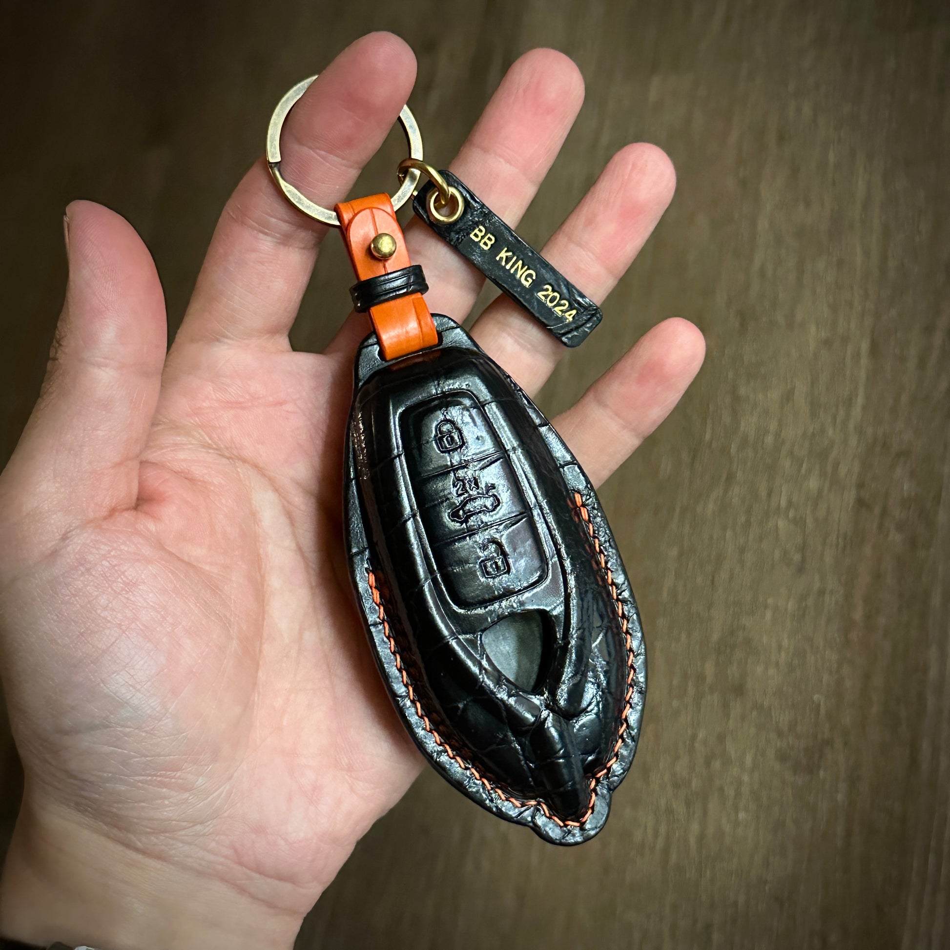 Exotic Black Crocodile Leather Key Case for Lamborghini Urus - Front View