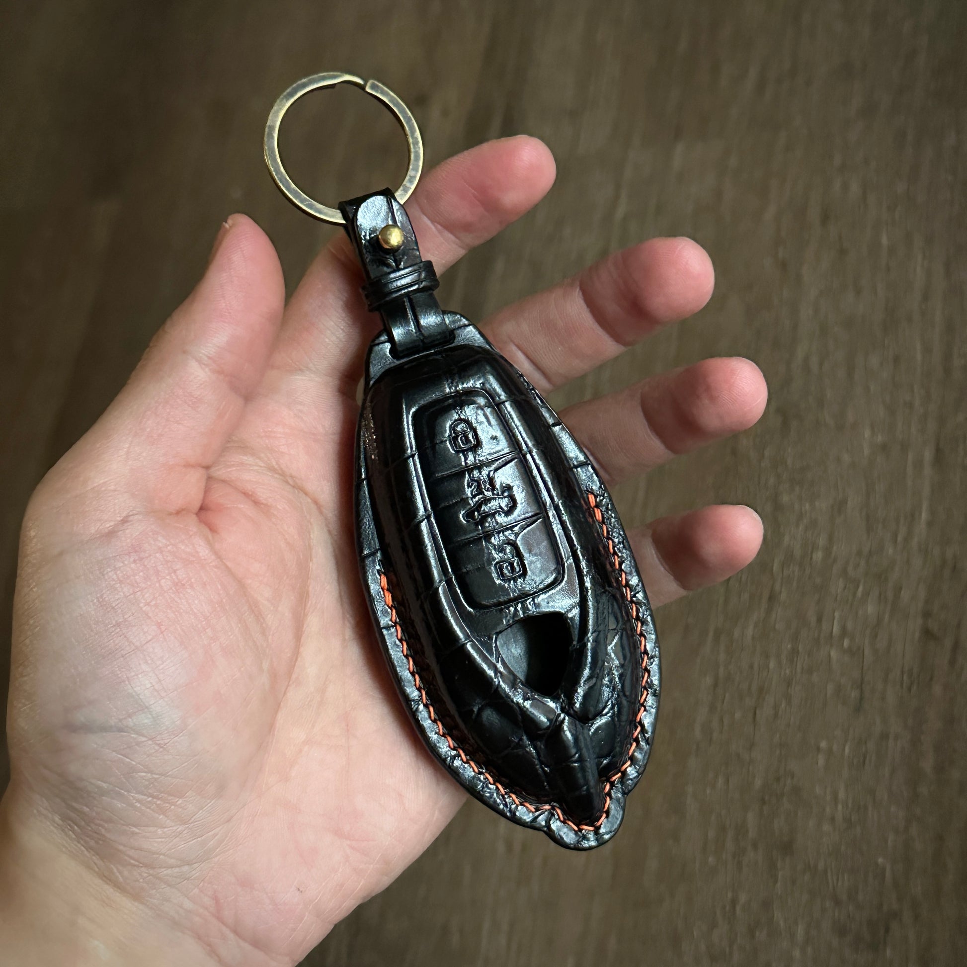 Black Crocodile Leather Key Case for Lamborghini Urus - Front View