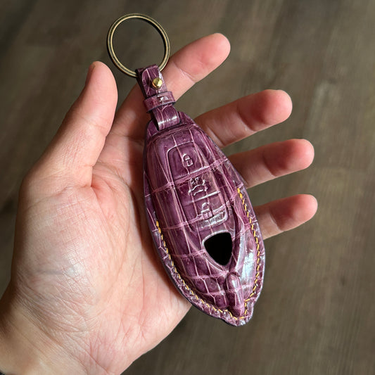 Exotic purple Crocodile Leather Key Cover for Lamborghini Urus - Front View