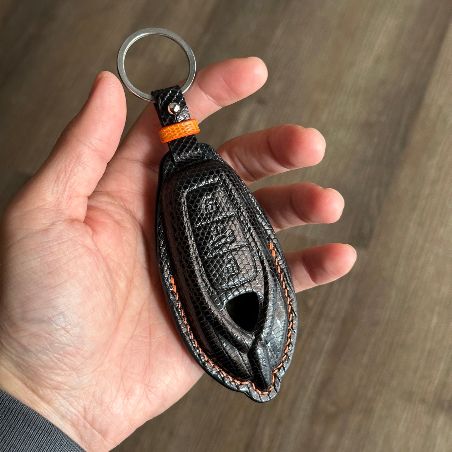 Black Lizard Skin Key Fob Cover for Lamborghini Huracan - front