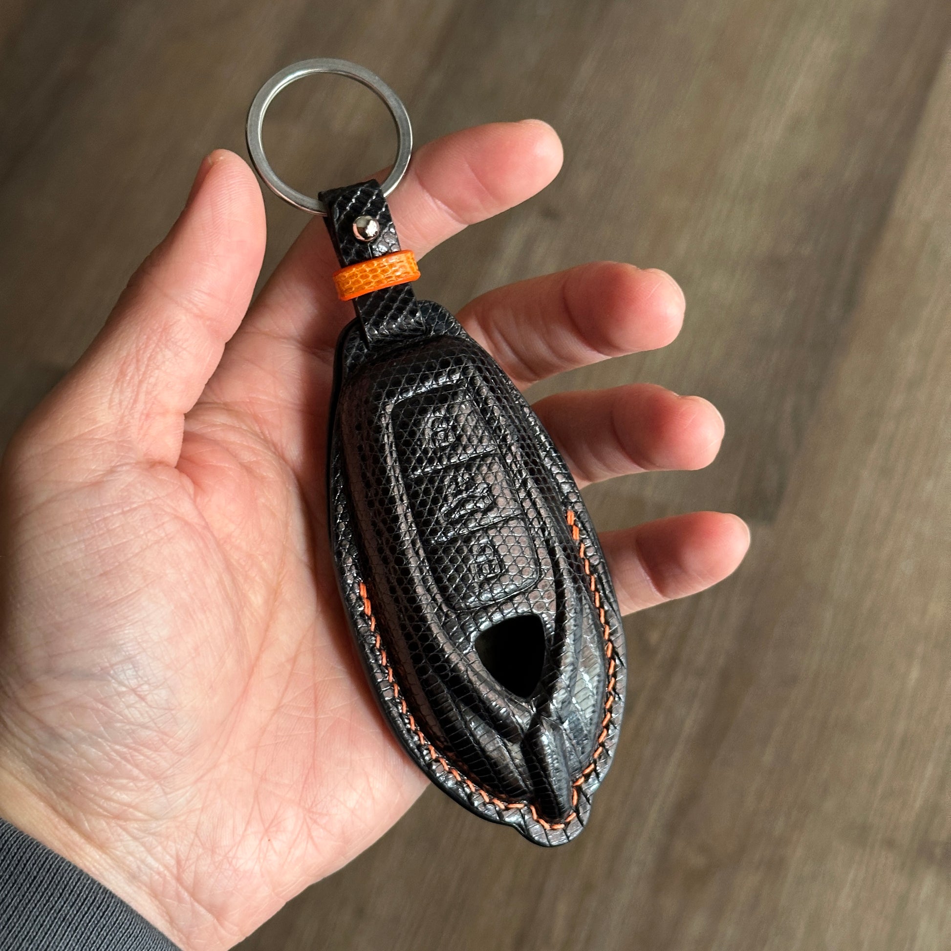 Black Lizard Skin Key Fob Cover for Lamborghini Huracan - front