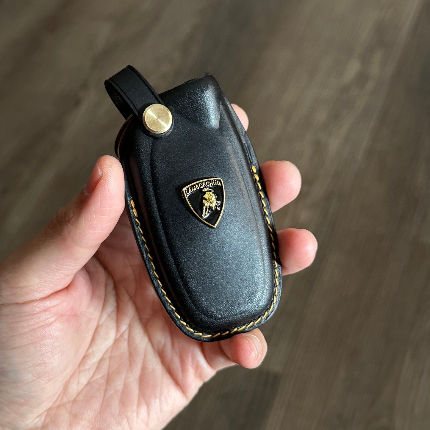 Glossy Black Shell Cordovan Key Case for Lamborghini
