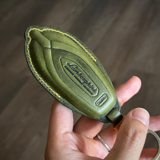 Handmade green wax Leather Key Cover for Lamborghini Urus