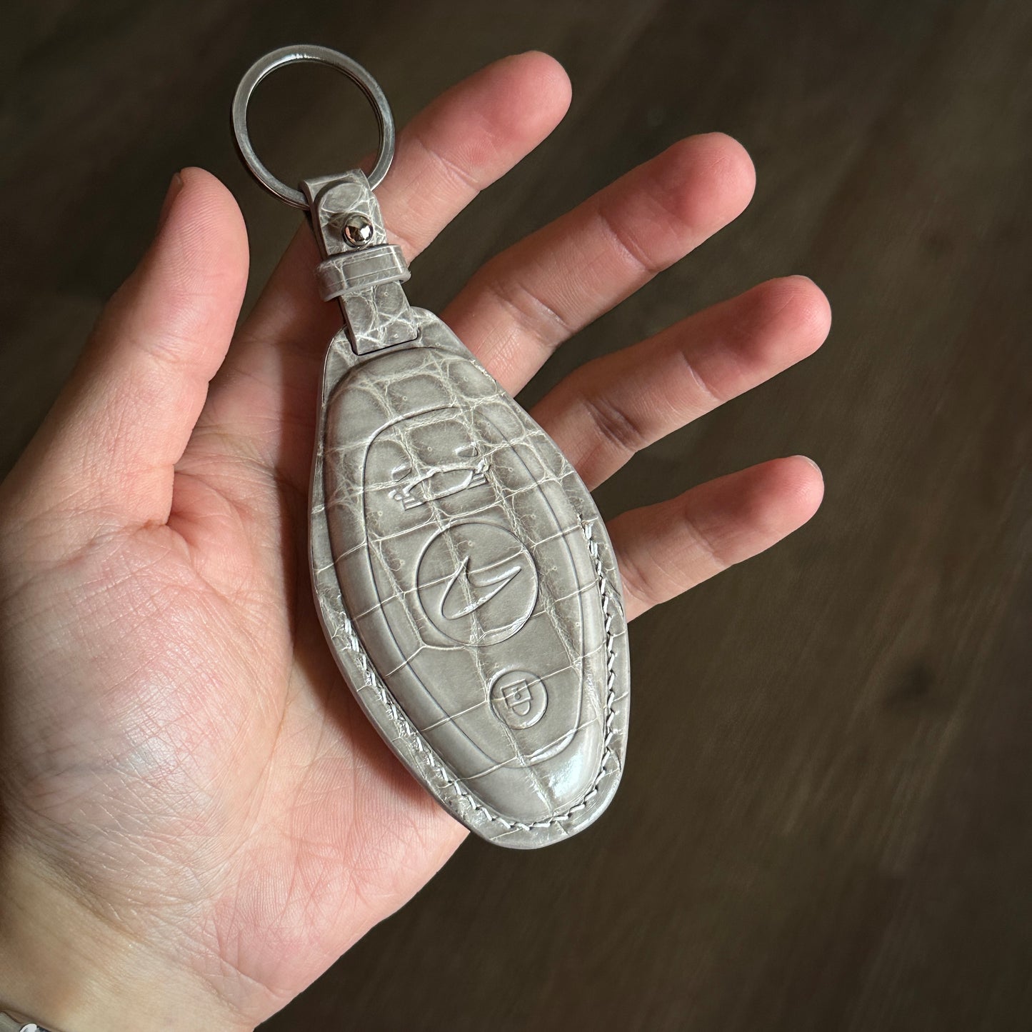 McLaren Senna grey Crocodile leather key case, handmade