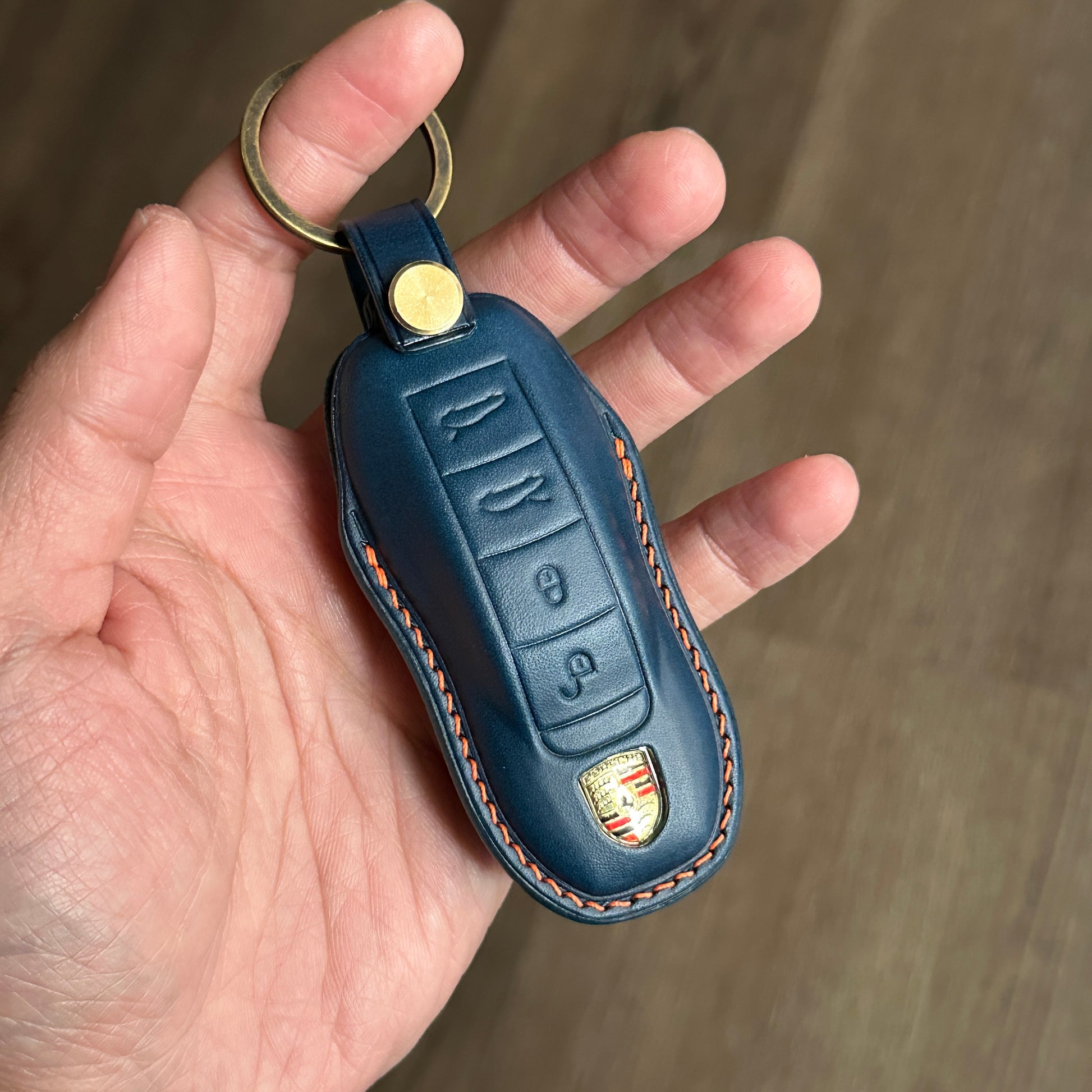 Blue Buttero Leather Key Case for Porsche 911