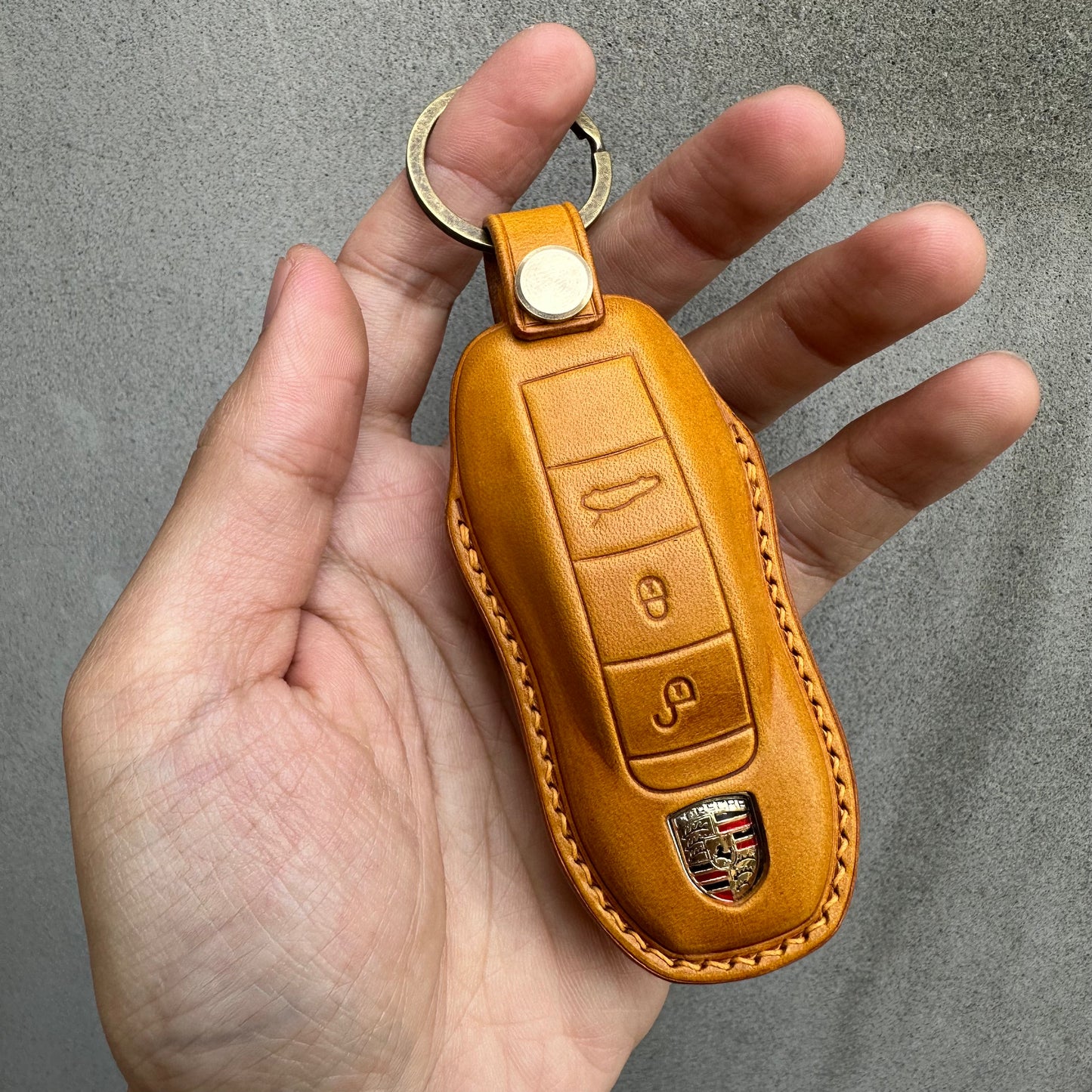 yellow buttero Leather Key Fob Protector for Porsche 911 - Hand-Stitched