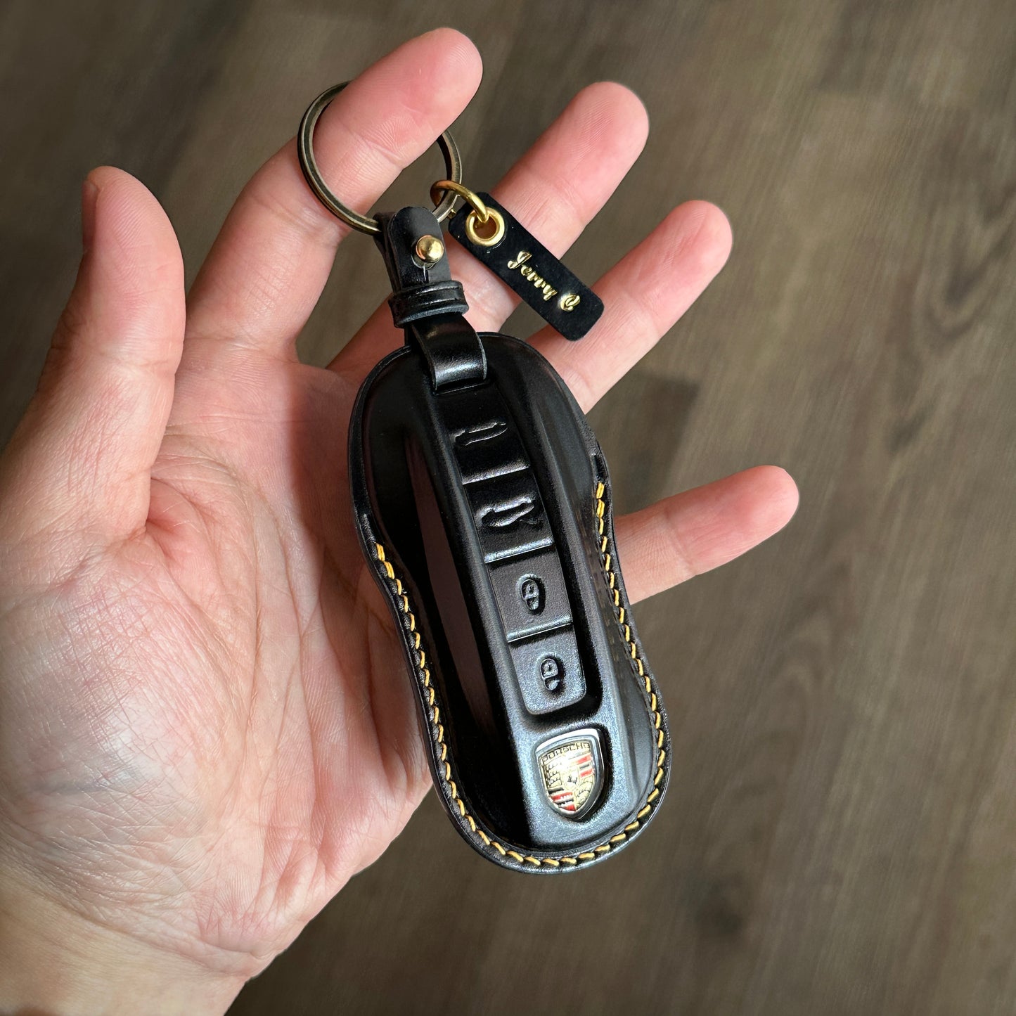 Handmade Black Shell Cordovan Key Fob Cover for Porsche 911