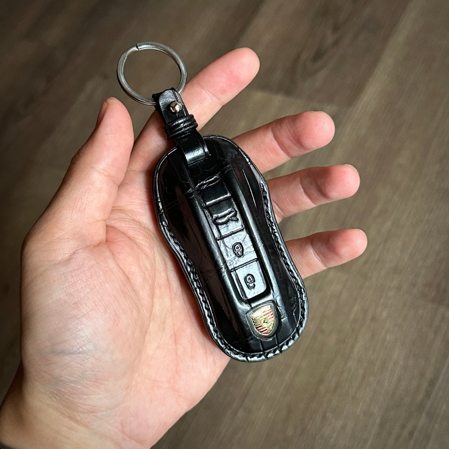 Black Crocodile Leather Key Case for Porsche cayenne