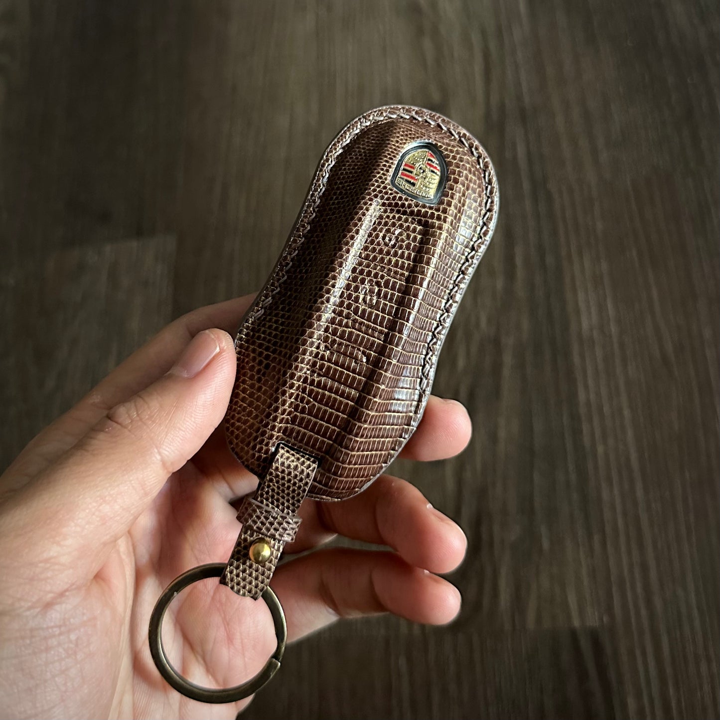 Handmade brown exotic leather Key Fob Protector for Porsche Cayenne