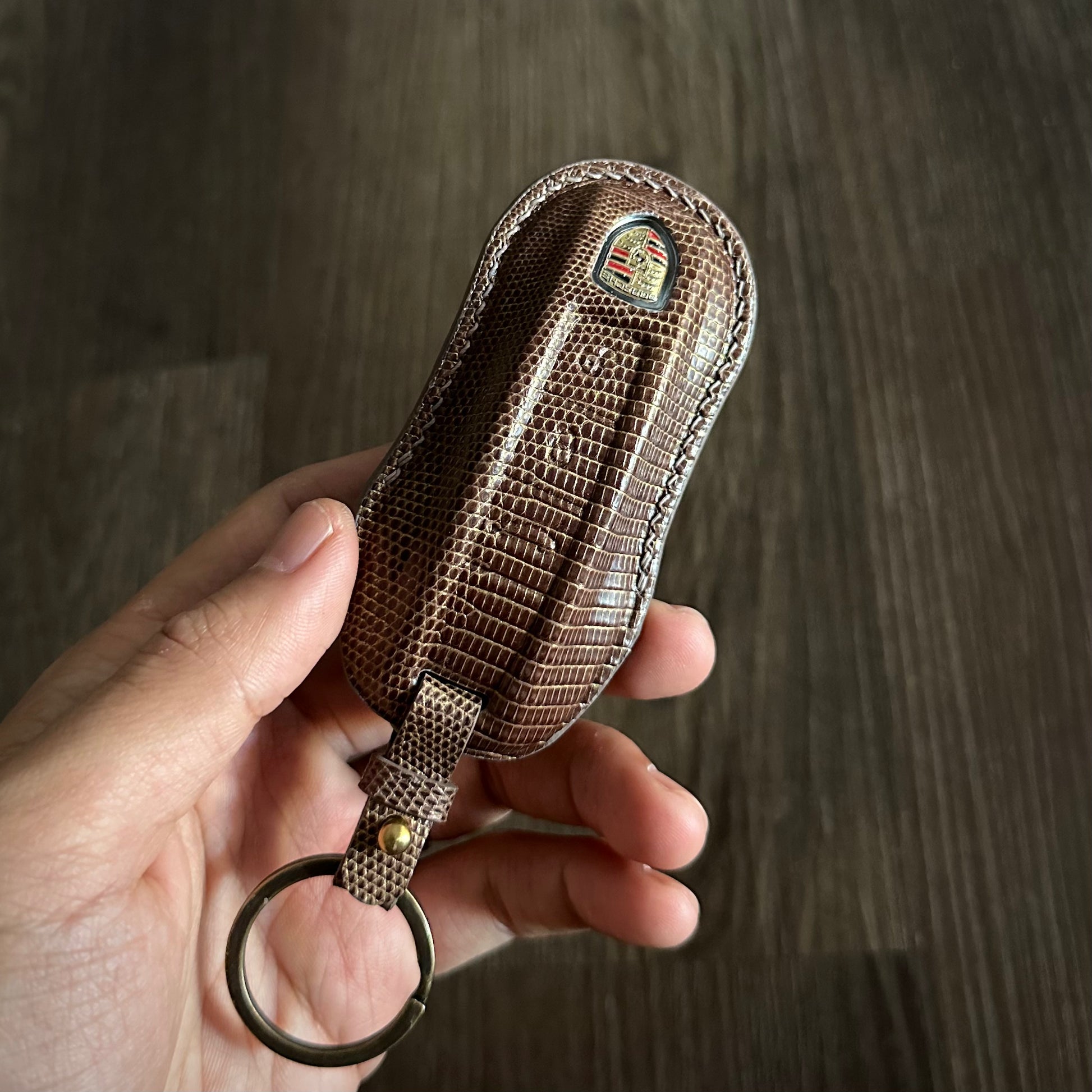 Handmade brown exotic leather Key Fob Protector for Porsche Cayenne