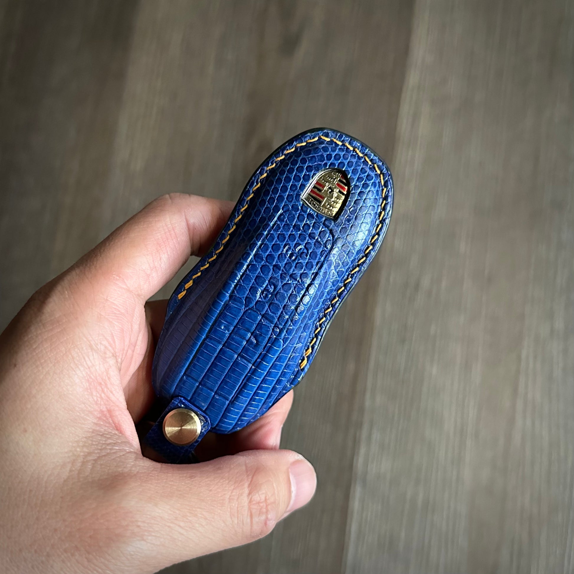Blue Lizard Leather Key Fob Case for Porsche cayenne