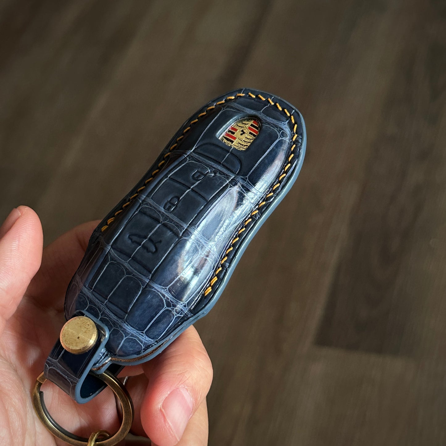 Exotic Crocodile Leather Key Cover for Porsche - hand stitched