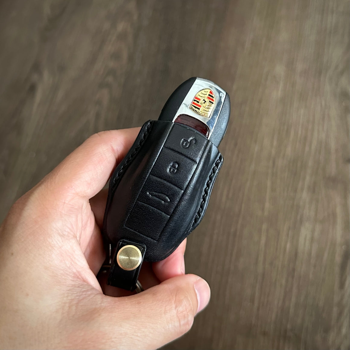 handmade porsche leather key fob cover Insert the key