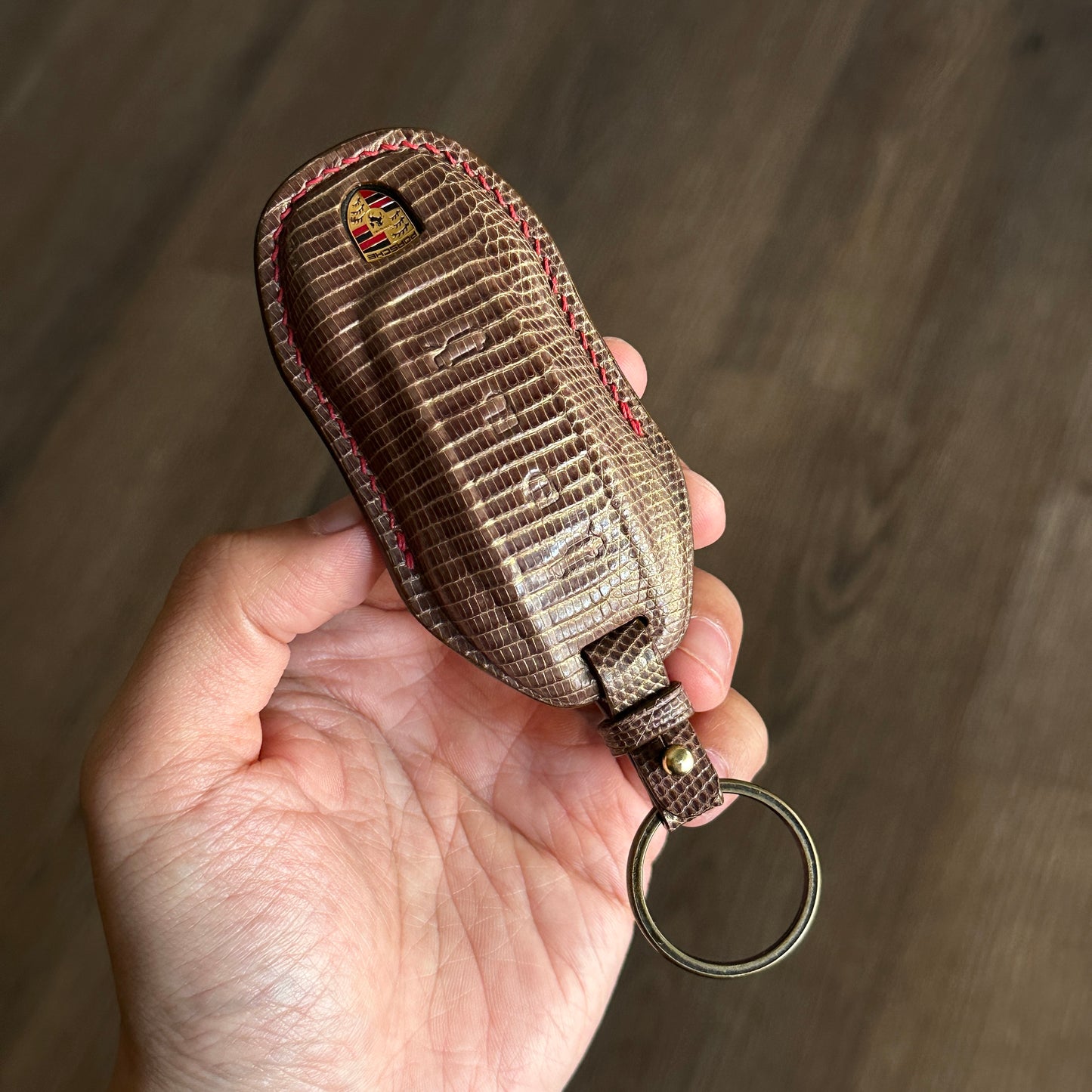 Luxury Brown Lizard Skin Key Fob Case for Porsche