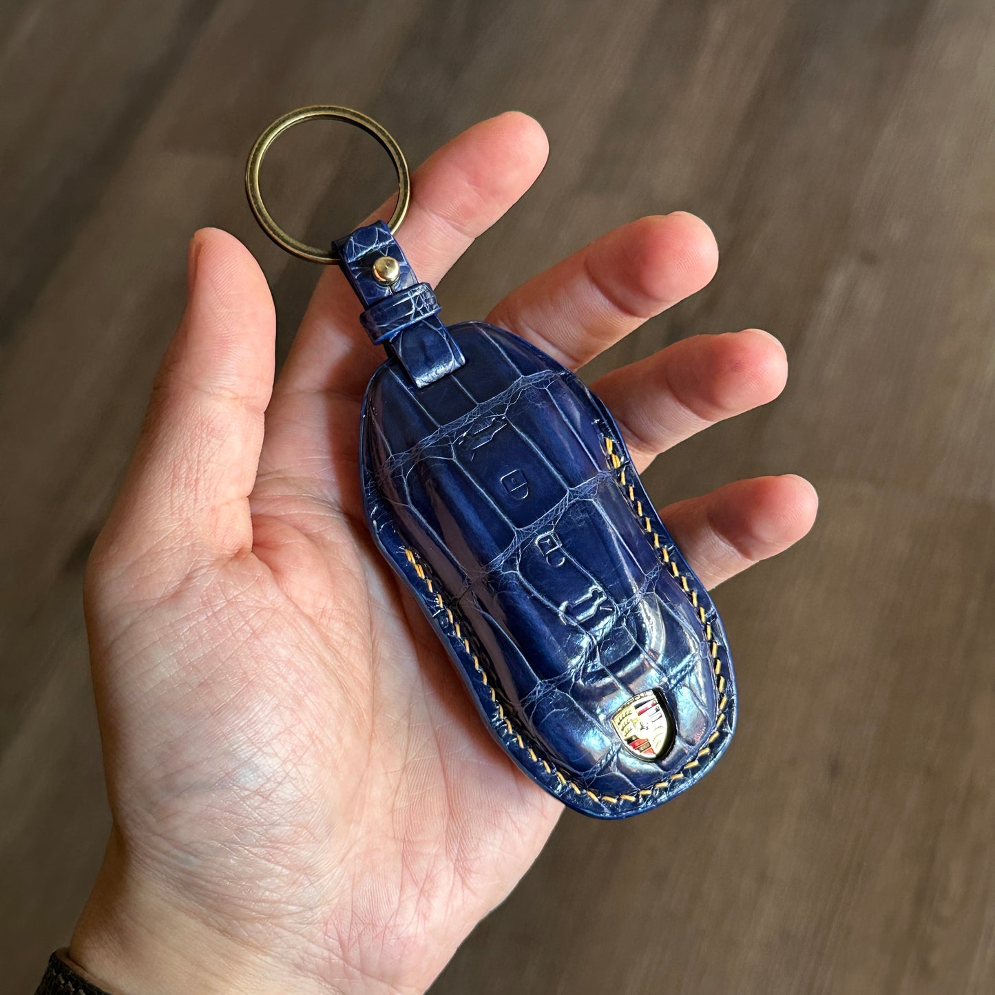 Exotic Blue Crocodile Leather Key Cover for Porsche
