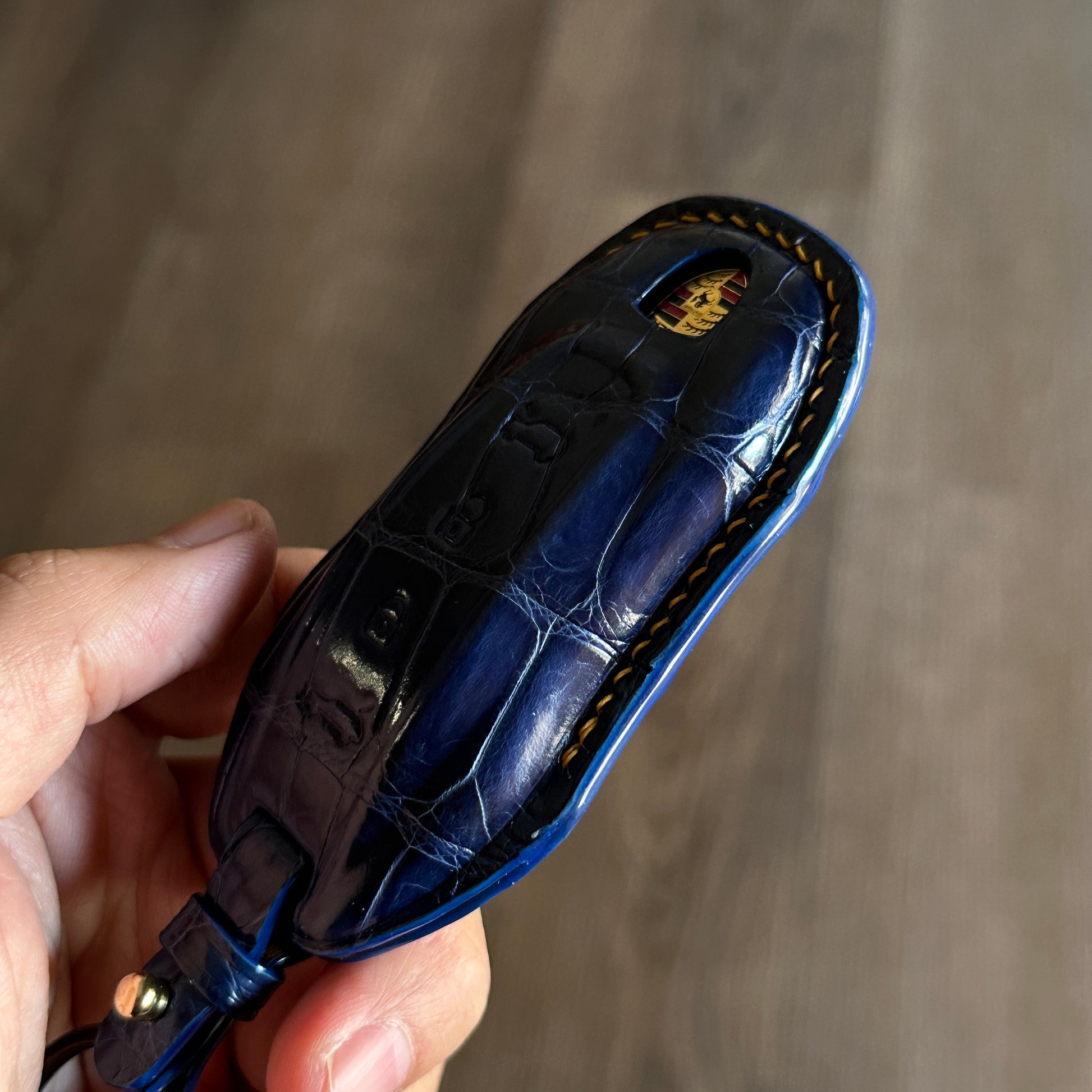 Exotic Leather Key Fob Protector for Porsche Detail