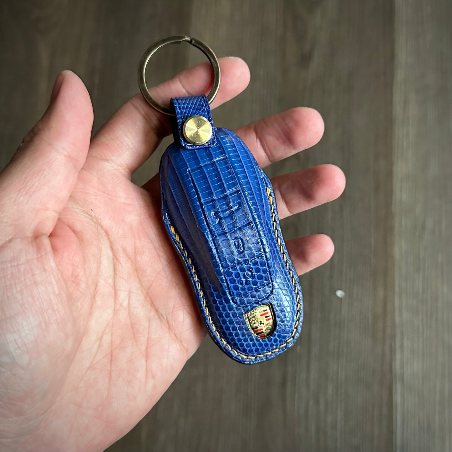 Blue Lizard Leather Key Fob Case for Porsche macan