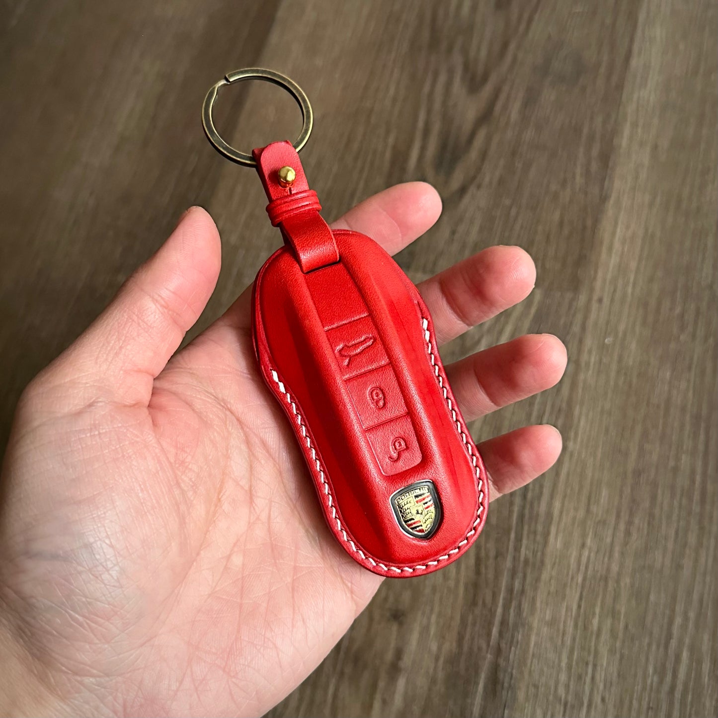 Handmade Red Buttero Leather Key Case for Porsche Macan 