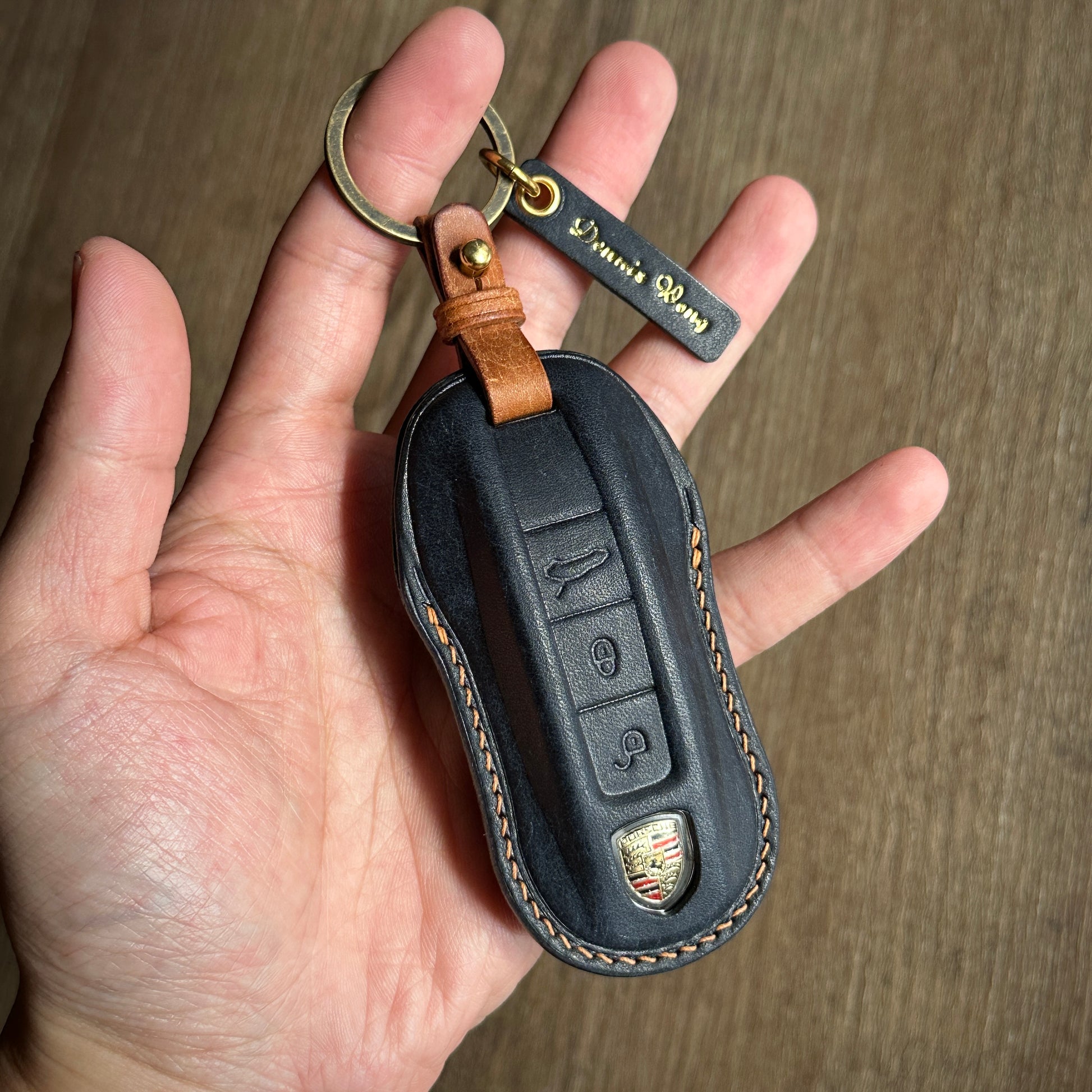 Navy Pueblo Leather Key Cover for Porsche Macan