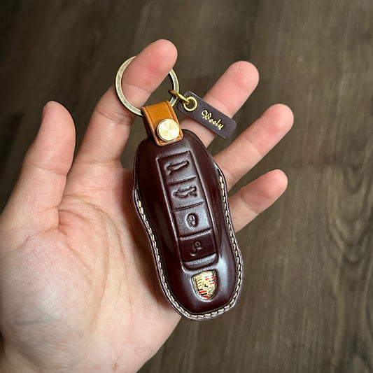 Burgundy Shell Cordovan Key Fob Case for Porsche Macan 