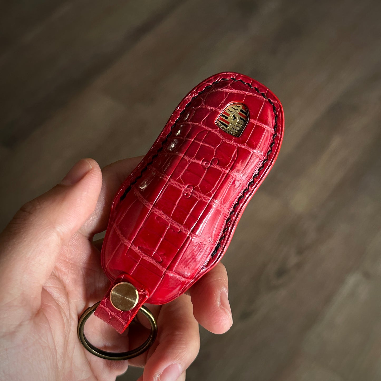 Luxury Red Crocodile Leather Key Fob Case for Porsche Panamera