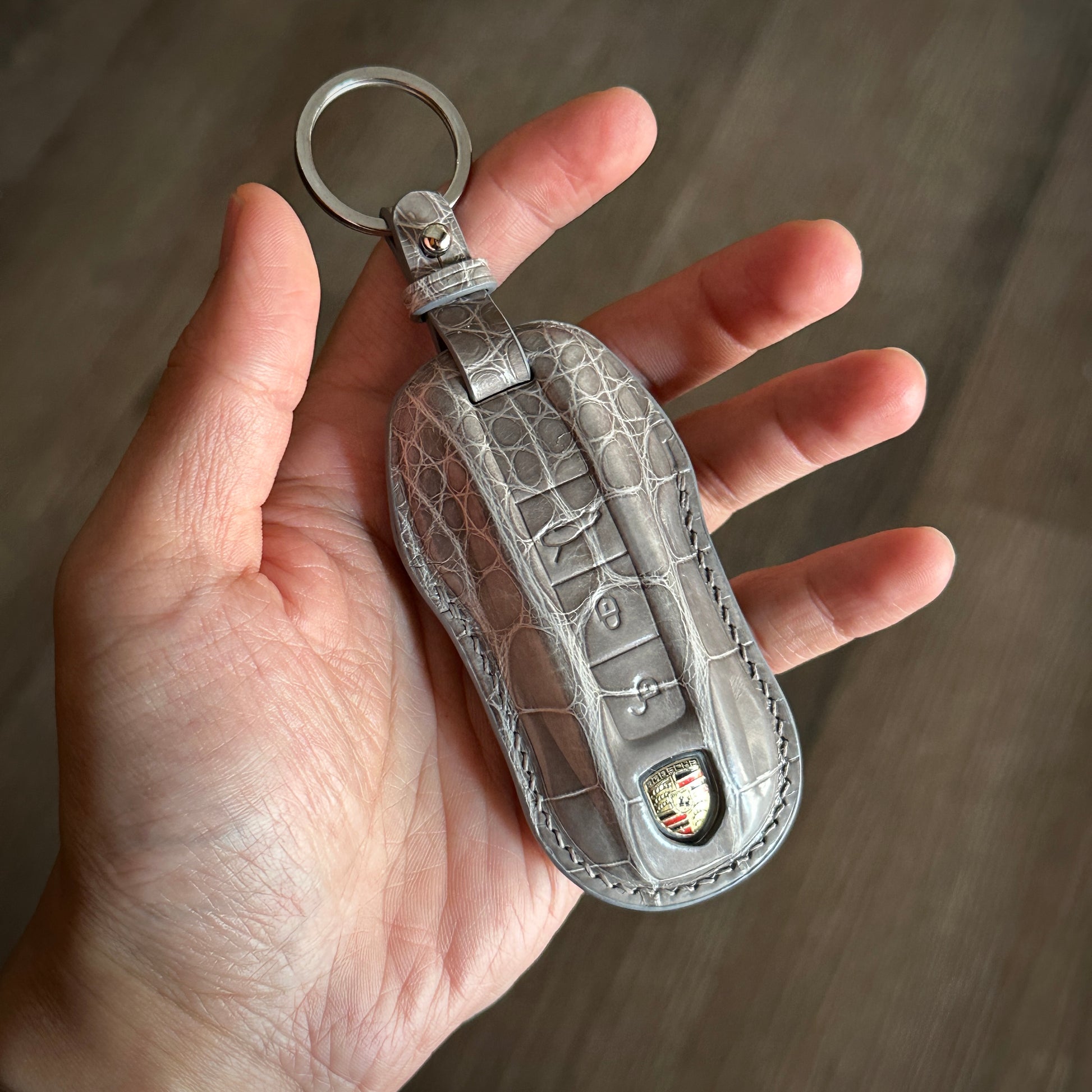 Handmade Grey Crocodile Leather Key Cover for Porsche Panamera
