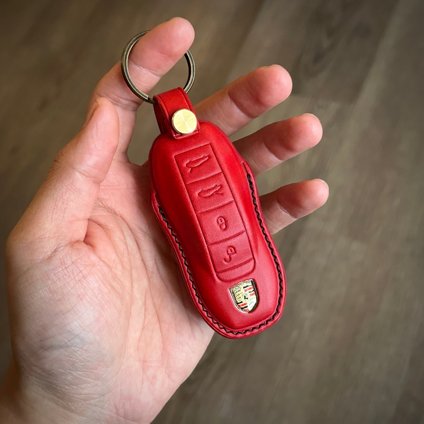 Handmade Red Buttero Leather Key Case for Porsche Panamera