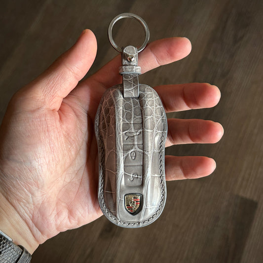 Exotic Grey Crocodile Leather Key Case for Porsche