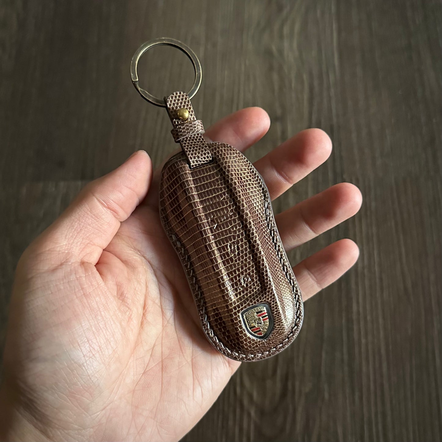 Exotic lizard Leather Key Fob Cover for Porsche Taycan