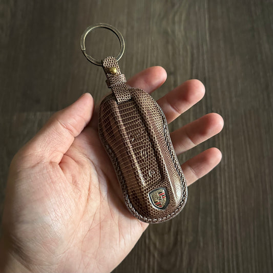 Exotic lizard Leather Key Fob Cover for Porsche Taycan