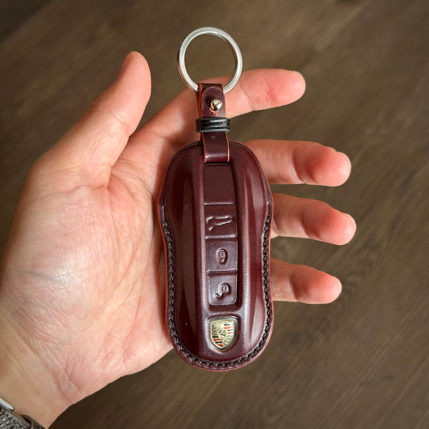 Premium Burgundy Shell Cordovan Key Fob Protector for Porsche taycan