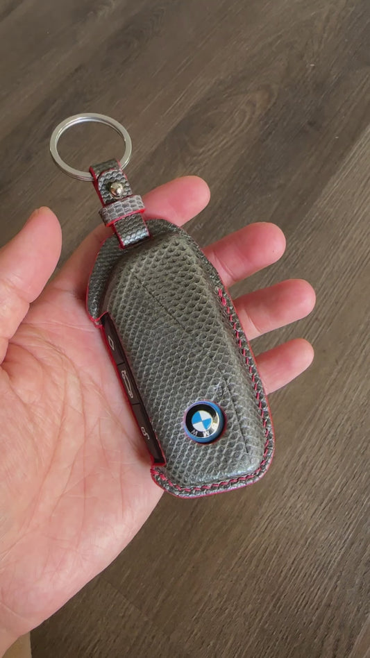 BMW key fob cover,  snake leather Leather key case