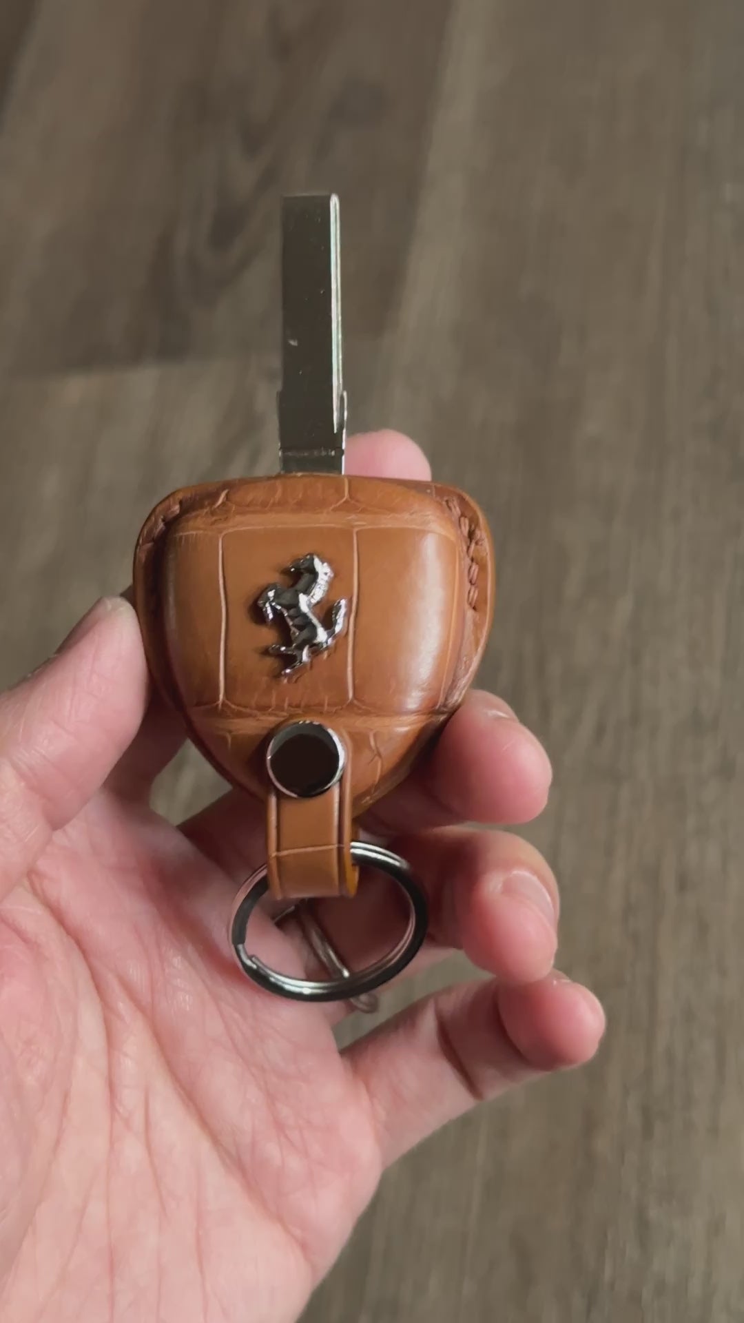 Handmade Brown Crocodile Leather Key Fob Protector for Ferrari