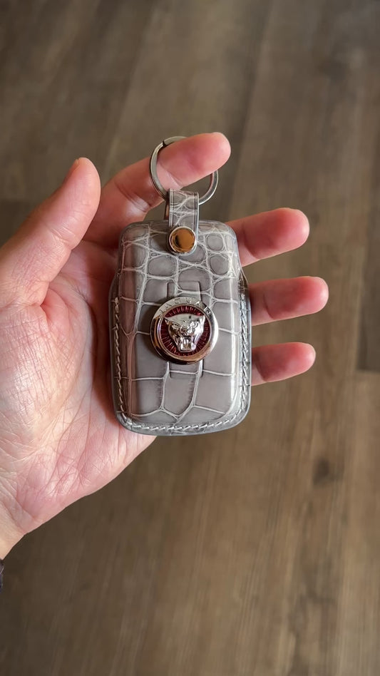 Jaguar key fob cover,  Crocodile leather Leather key case