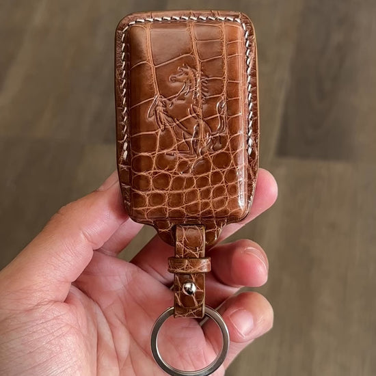 Handmade brown Crocodile Leather Key Fob Protector for Ferrari roma