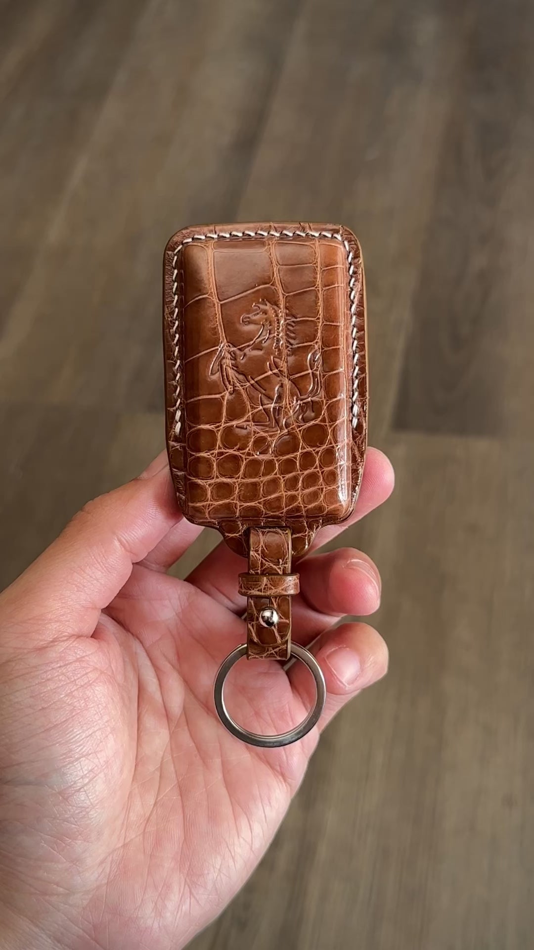 Handmade brown Crocodile Leather Key Fob Protector for Ferrari roma