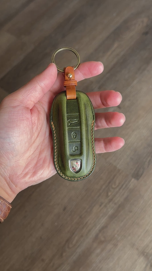 Porsche key fob cover, key case, Wax leather