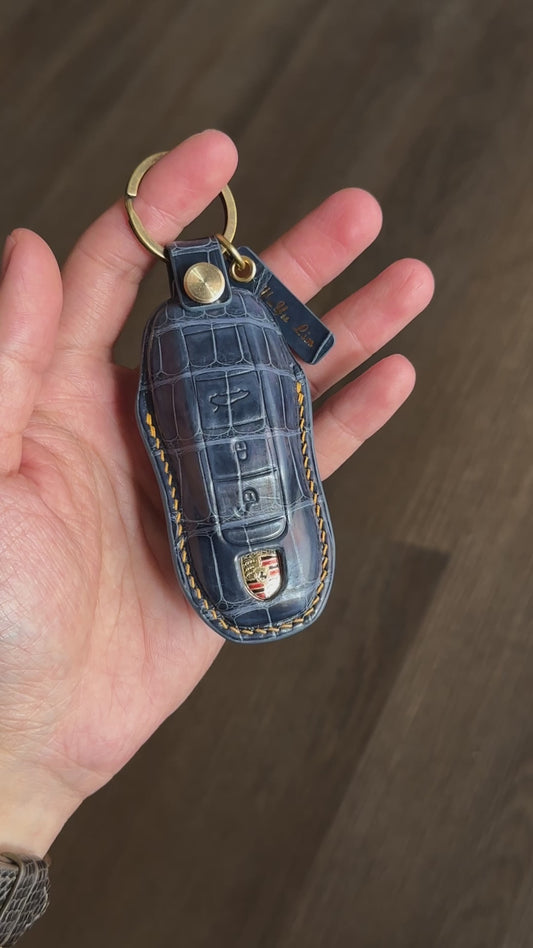 Porsche key fob cover,  Crocodile leather Leather key case