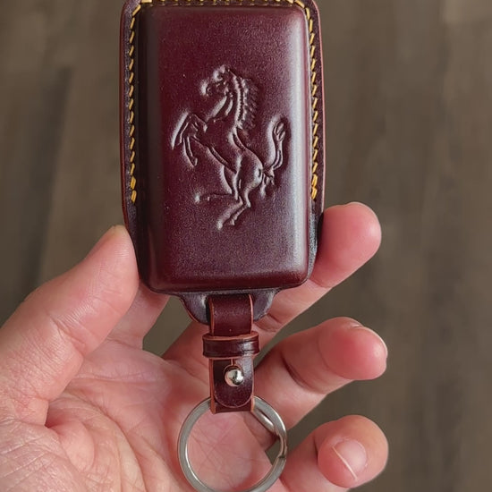 Luxury burgundy Shell Cordovan Key Fob Protector for Ferrari